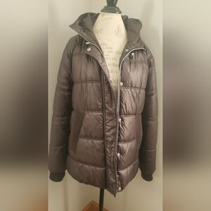 Kenneth Cole New York Women's Puffer Hooded Jacket Chocolate Brown In Small